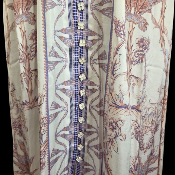 Hale Bob Boho Flowy Maxi Dress With V Neck, Border Print And Flower Buttons XS - Picture 8 of 9